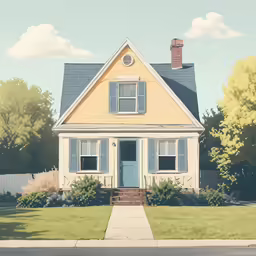 an old yellow house with a blue door