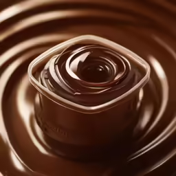 chocolate is in the chocolate sauce being stirred
