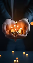 there is a person holding a small gold object in their hands
