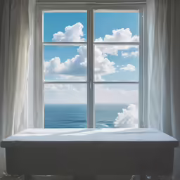 a bed and window that is over looking the water