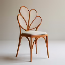 an intricately designed wooden chair against a gray background