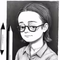 an illustration of a pencil drawing of a little girl wearing glasses