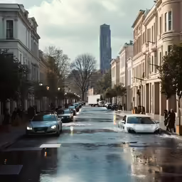 several cars are lined up on the side of the street