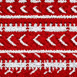 red and white pattern made from yarn with white arrows