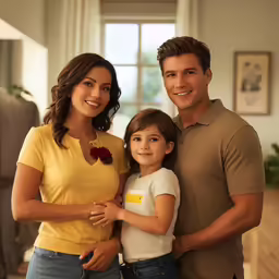 a man and woman with a child are in the living room