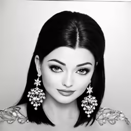 the black and white image of a woman in formal dress