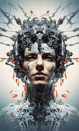 digital painting of a man with different parts on his head