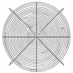 an image of an object being shown in the center,a circle with an arrow pointing into the center,a very small drawing with an extended ray,a circle in a circle that has arrows,a drawing of an abstract design with four point lines