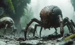 an insect on rocks with other animals behind it