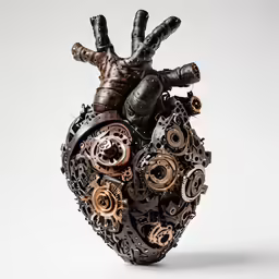 a sculpture in the shape of a heart with gears inside