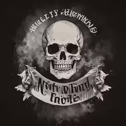 an image of a skull with scroll around it