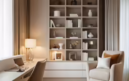 a home office with a sofa, chair and desk