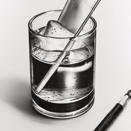 a picture of a water glass with a spoon in it