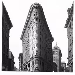 a vintage photo of a large building in the middle of a city