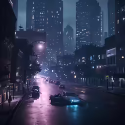 a city street at night with dark traffic