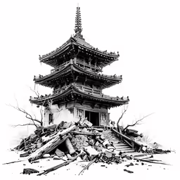 a tall tower sitting on top of a pile of rubble