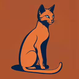 a cat on an orange background sitting,an orange and blue drawing of a cat