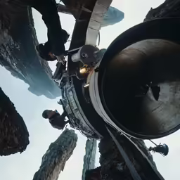 two men are working on an old church bell
