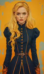 an art work of a girl in a blue dress
