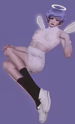 an animated rendering of a female in tights and heels, with a flying insect
