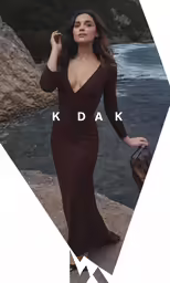 a woman wearing a dark brown dress posing for the camera