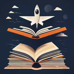two books with a airplane sitting on top of it,an illustration of a book with an airplane on top of it