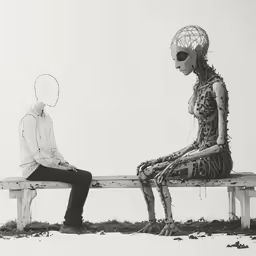 two people in skeleton costumes sit on a bench