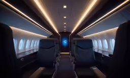 airplane seats inside of a large airplane cabin