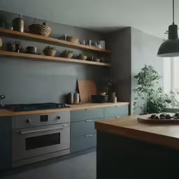 a modern kitchen with stainless steel and wood