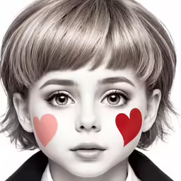 a girl with two heart shaped eyes has been drawn on her face