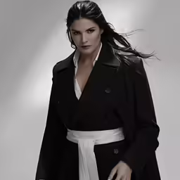 a woman with her hair flying in the wind