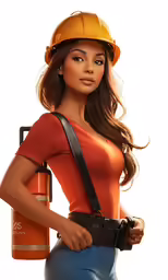 a cartoonized black woman wearing construction gear holding a bottle