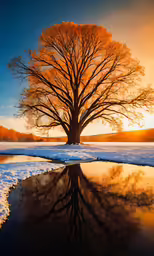 an image of a tree with ice around it