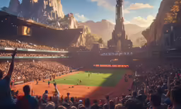 a baseball stadium filled with lots of people watching