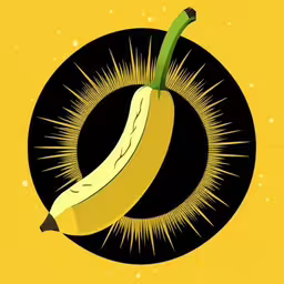 a banana sits on top of an orange background
