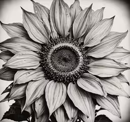 a large sunflower in a vase with a flower on the side,black and white photograph of a sunflower in a vase