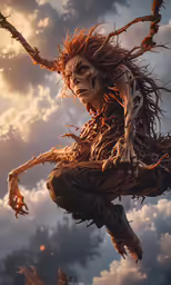 an evil creature is suspended by barbed branches