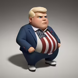 a character is standing on one leg, and the other end has his head in an american flag