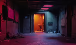 an empty hallway leading to a bathroom and toilet