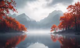 the trees are turning colors in the water