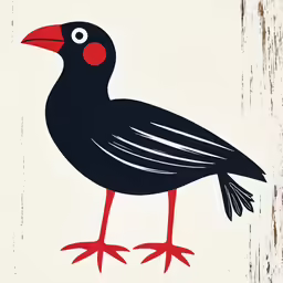an artistic and cute painting on wood of a black bird