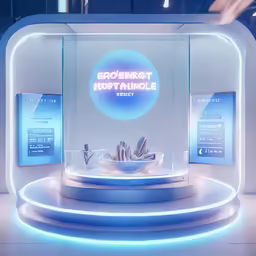 a display in a building has neon lights