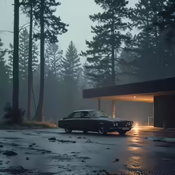 a classic car parked in front of a building