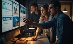 people standing in front of the screen of a computer