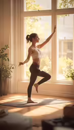 a woman doing yoga in front of a window
