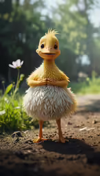 a yellow duck in a fluffy white dress
