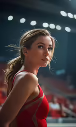 a girl poses for the camera at an indoor event