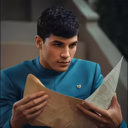 a man reading a piece of paper with a small amount of hair