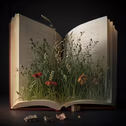 a book opened with plants inside it