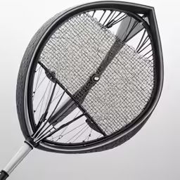 a badminton racquet with a metal cage on it